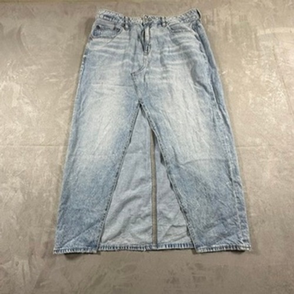 American Eagle Maxi Skirt Women Low-Rise Denim Front Slit 12 Light Wash